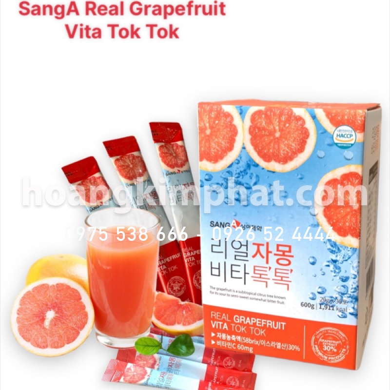 Trà Bưởi Giảm Cân Sanga Real Grapefruit Vita Tok Tok Hàn Quốc Hộp 30 Gói