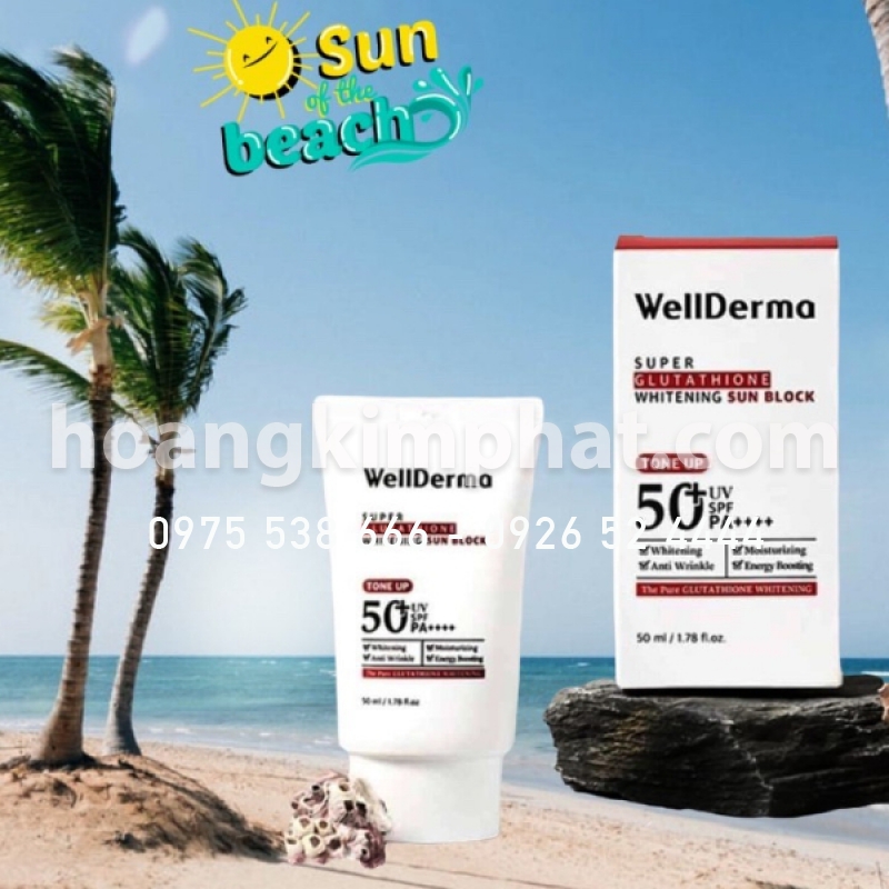 Kem Chống Nắng Bật Nâng Tone WellDerma Super Glutathione Whitening Sun Block Tone Up SPF50+PA+50ml